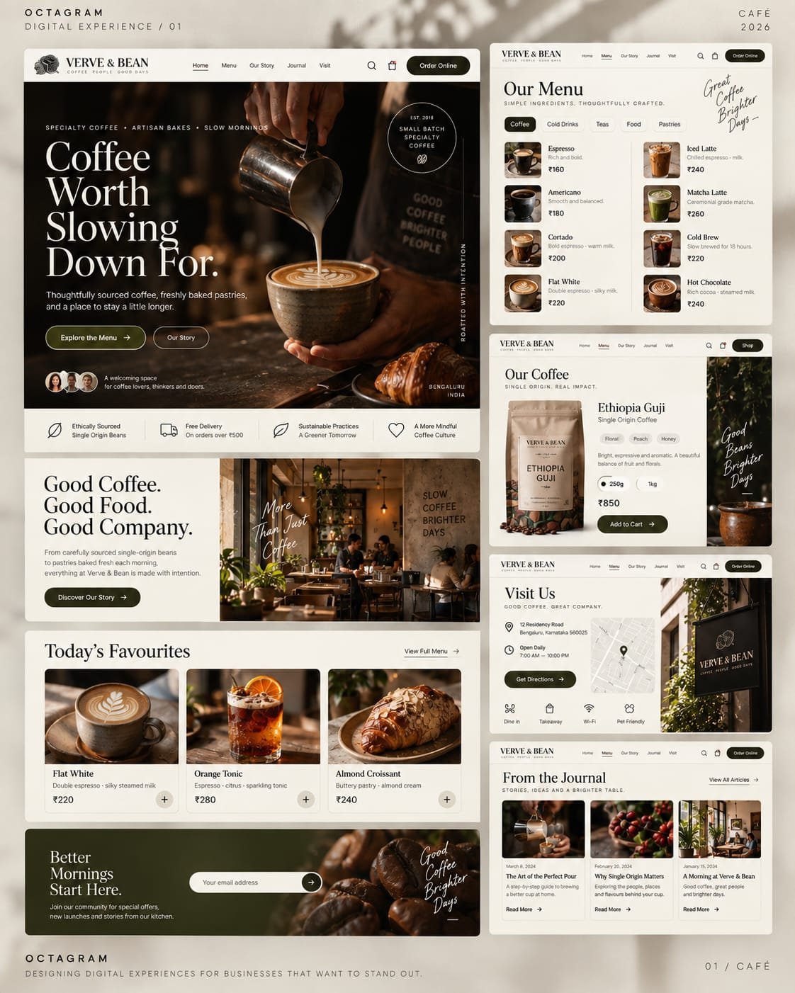 Modern cafe website design concept by Octagram