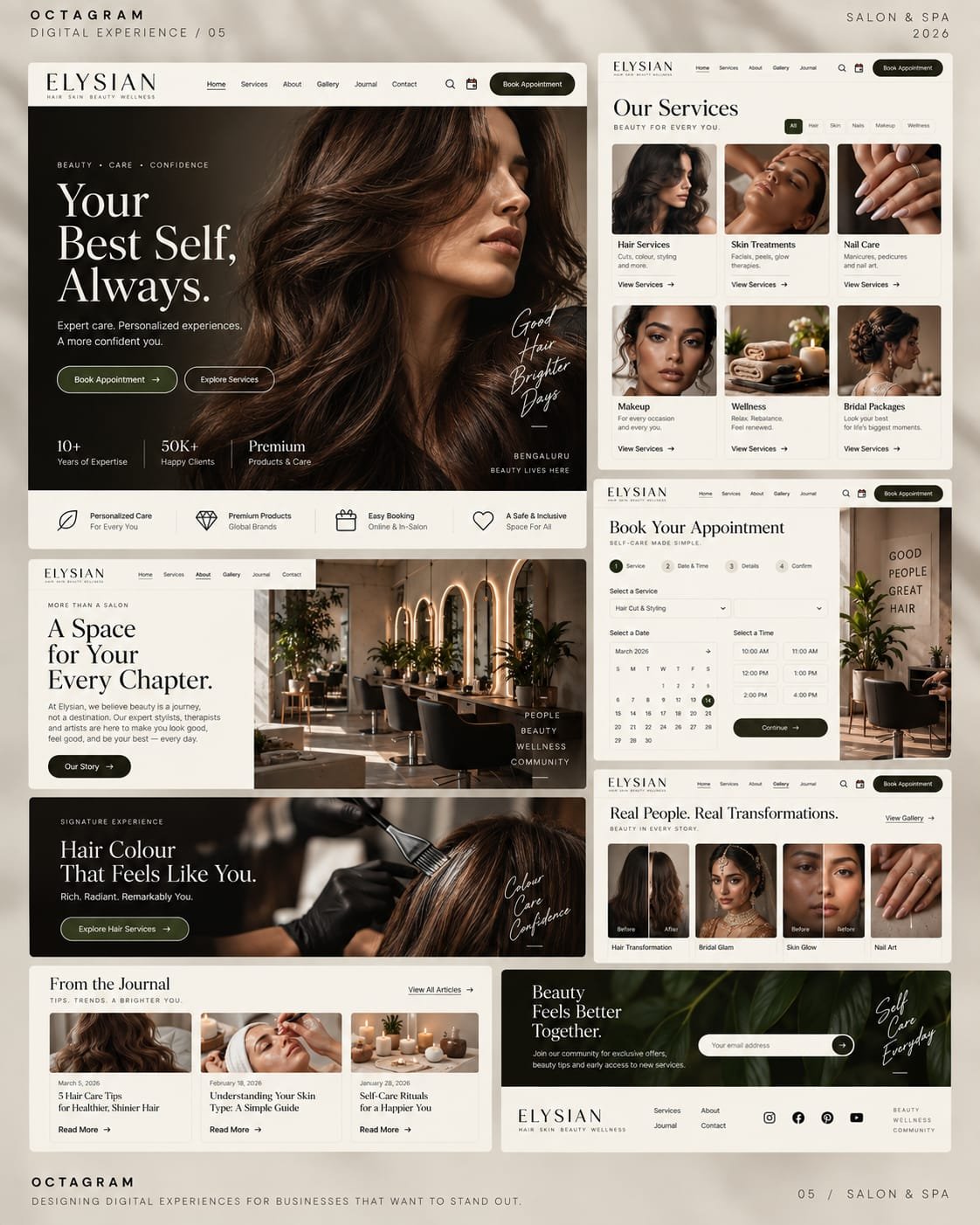 Modern salon website design concept by Octagram