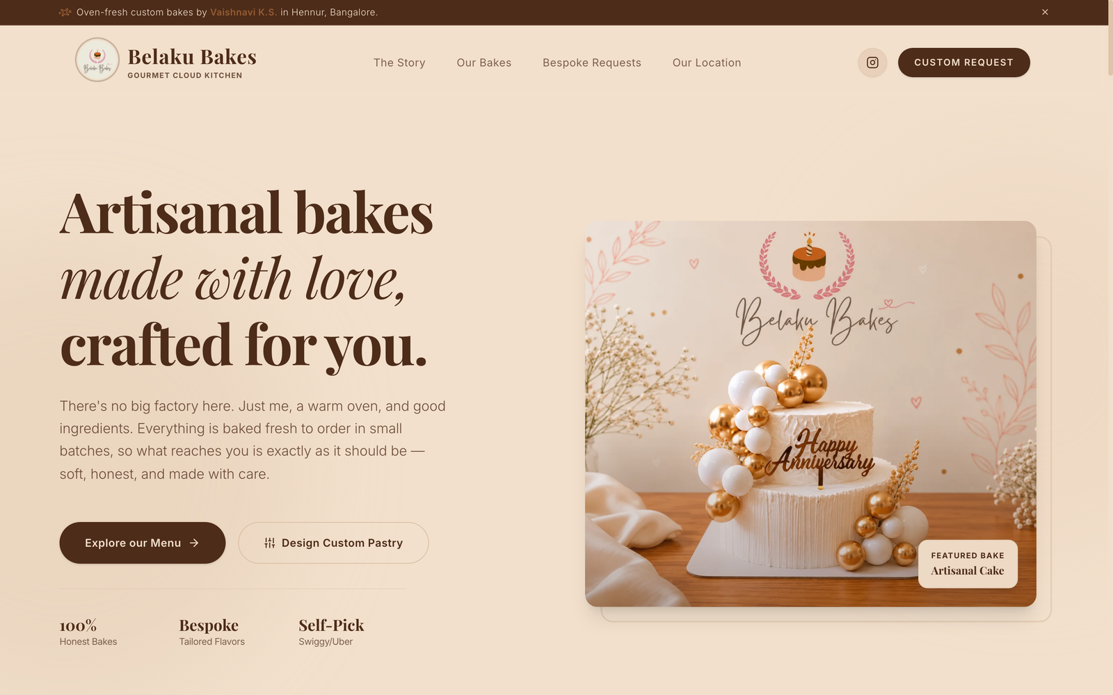 Belaku Bakes bakery website homepage snapshot designed by Octagram