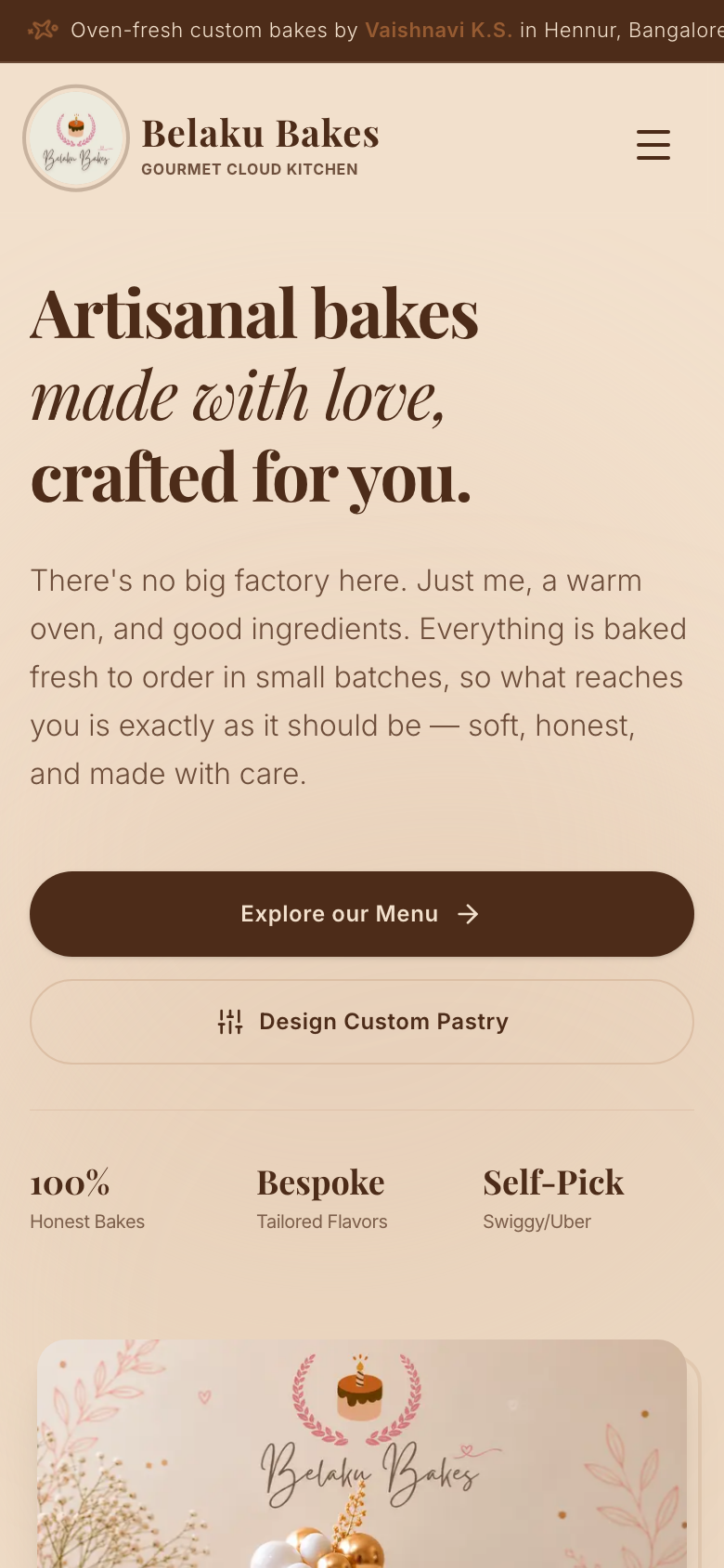 Belaku Bakes mobile ordering interface snapshot designed by Octagram