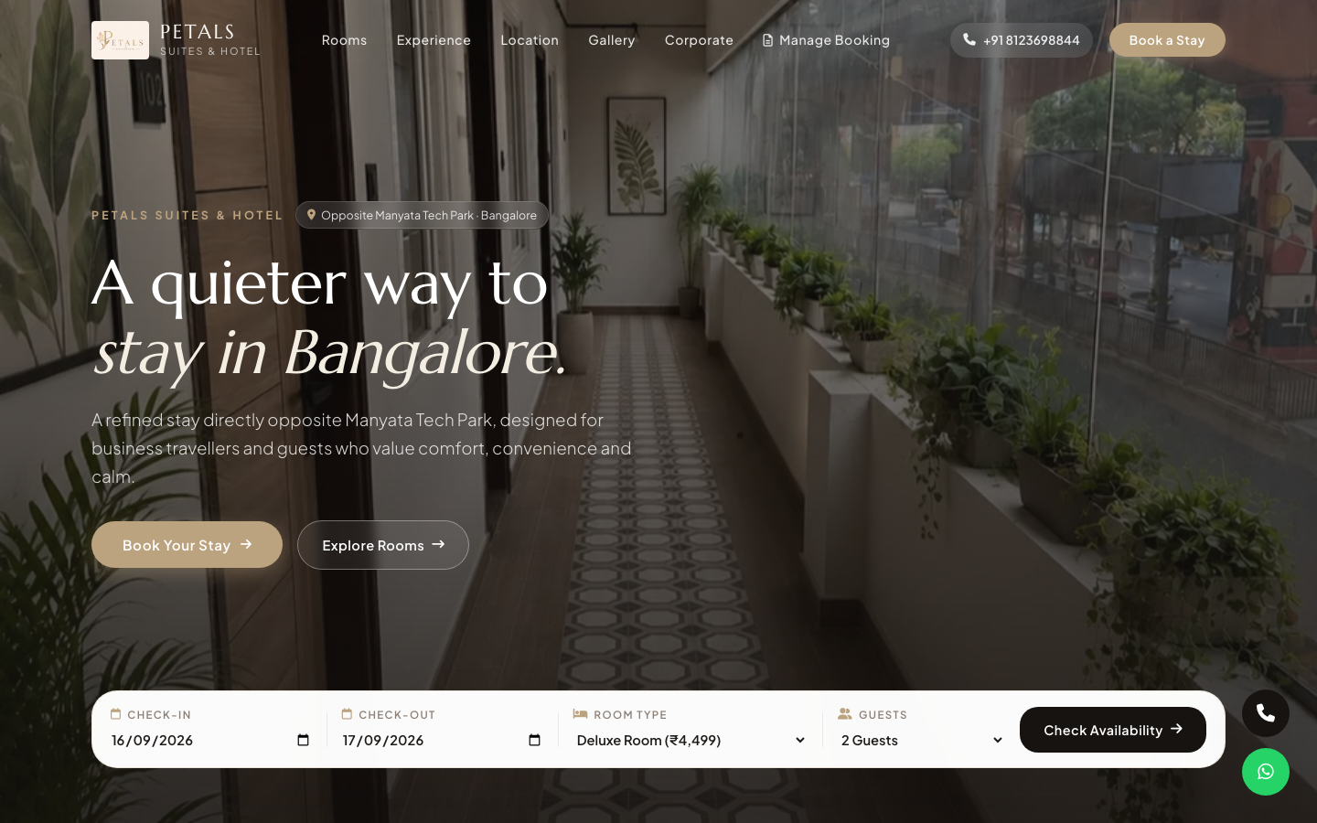 Petals Suites & Hotel website homepage snapshot designed by Octagram