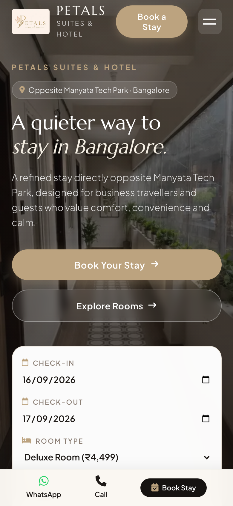 Petals Suites & Hotel mobile booking flow snapshot designed by Octagram