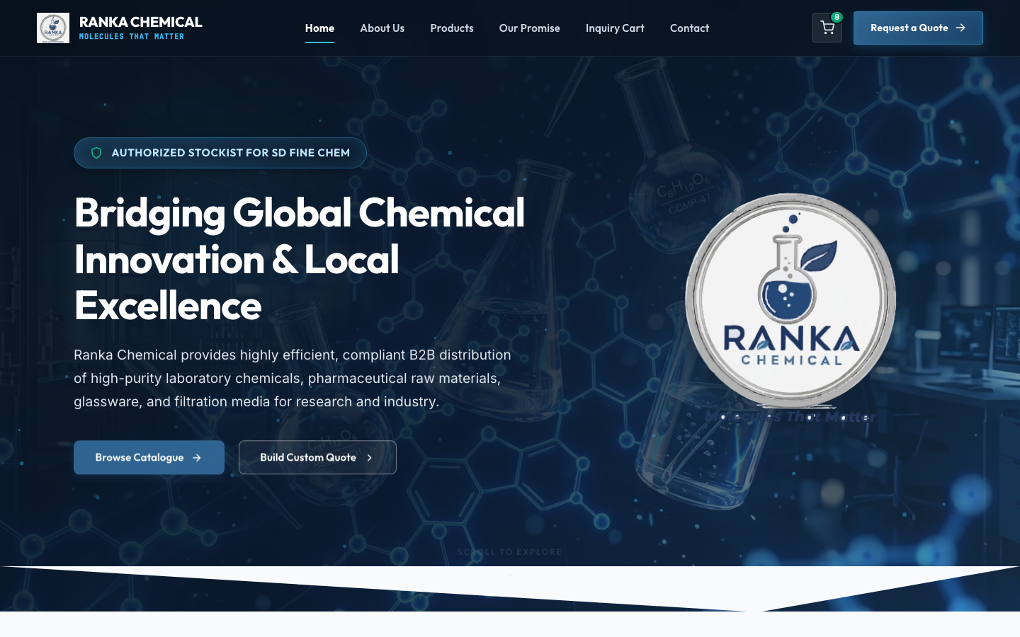 Ranka Chemical product catalogue website snapshot designed by Octagram